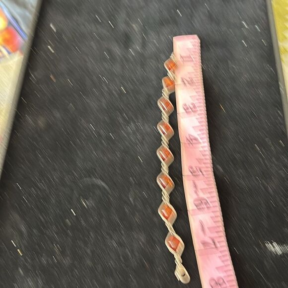 Vintage Amber Silver Bracelet jewel accessory Fossil charm stone diamond design - Picture 2 of 8